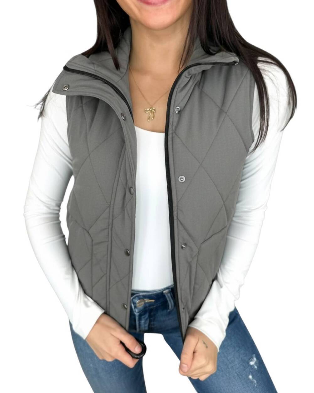 NEW MICHELLE MAE one call away puffer vest in grey